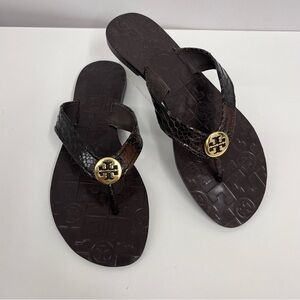 Tory Burch Leather Thora Thong  Leather Sandals Flats Shoes NEW Snakeskin 6M